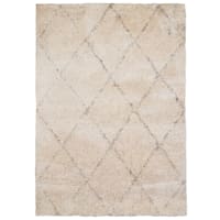 (C103) Soft Diamond Patterned Long Pile Ivory & Grey Shag, 5x7