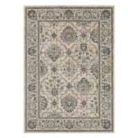 (B665) Empire Floral Border Teal Rug, 5x7