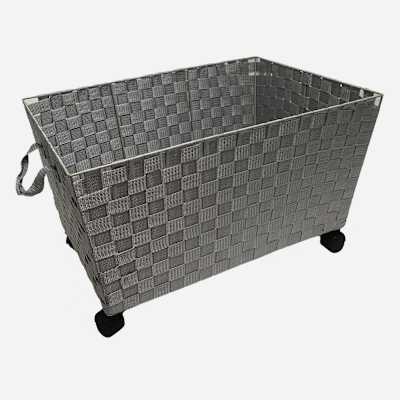 Woven Band Laundry Basket with Wheels Light Grey