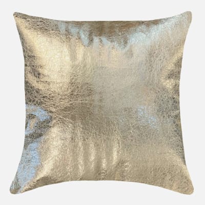 Metallic Gold Faux Leather Throw Pillow 18