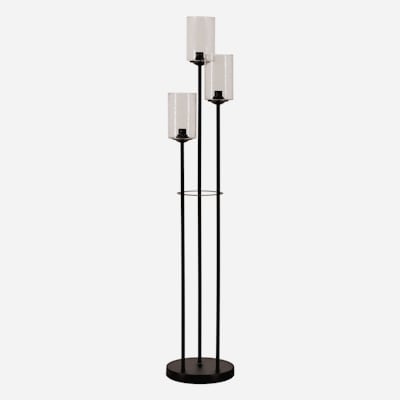 Black 3 Light Metal Glass Floor Lamp with Seeded Glass Shades 59