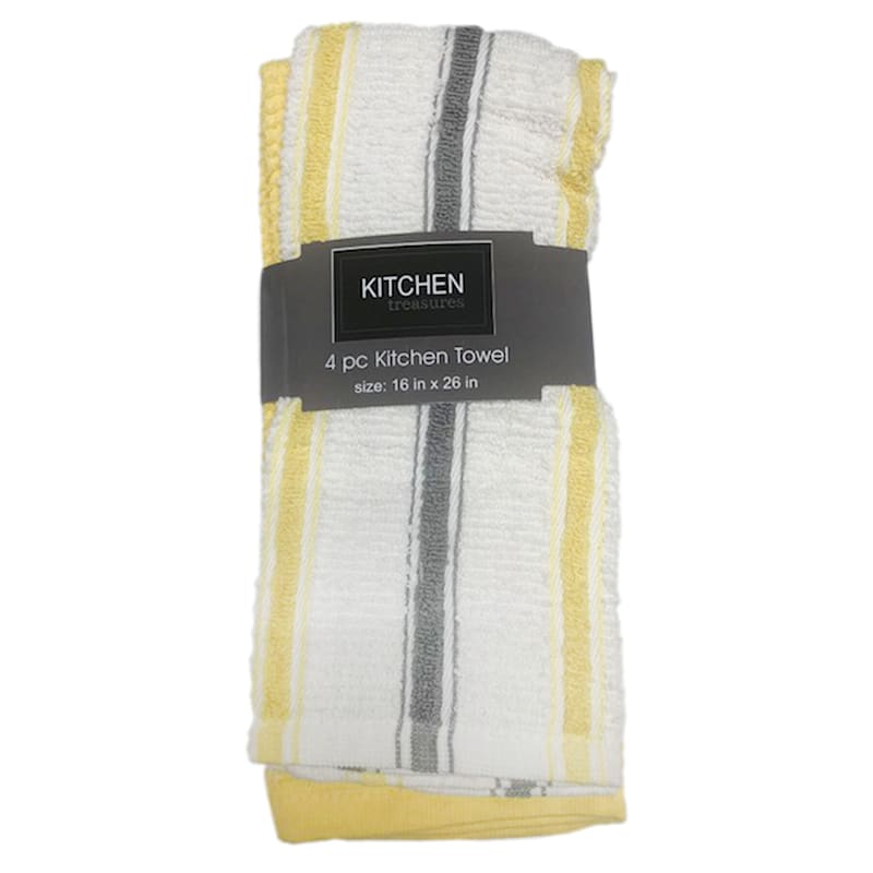 4-Piece Striped Yellow Kitchen Towel Set | At Home
