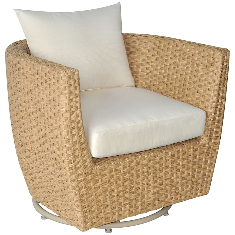 St Lucia Wicker Patio Swivel Lounge Chair With Cushions Natural At Home