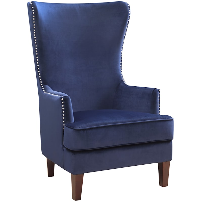 Kori Navy High Back Accent Chair With Nailhead Trim At Home