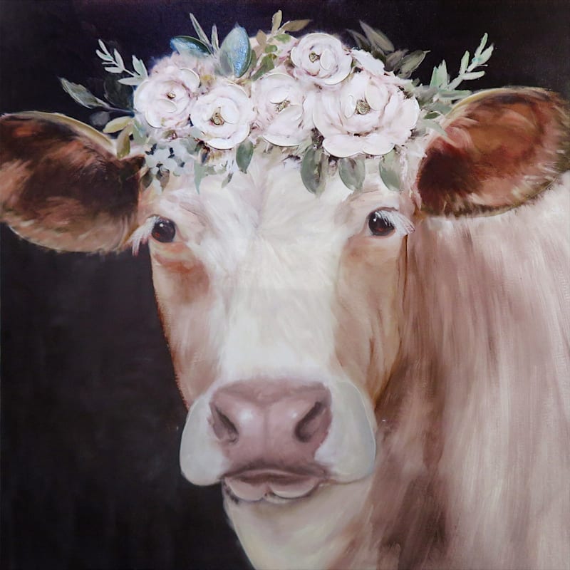 24X24 Flower Crown Cow Canvas Art | At Home