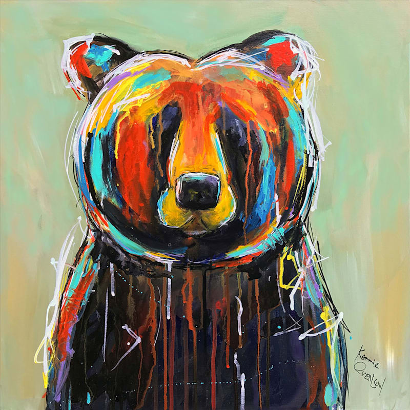 22X22 Paint Drip Black Bear Canvas Wall Art At Home