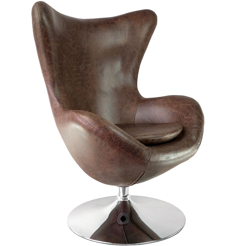Icon Distressed Faux Leather Egg Chair Brown At Home