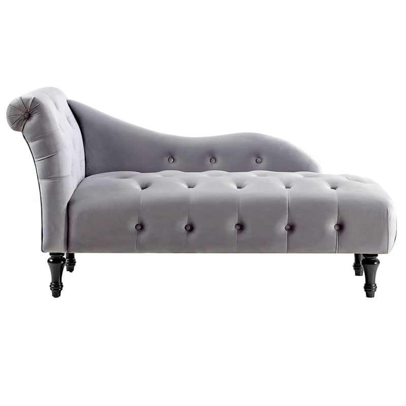 Naomi Grey Velvet Tufted Roll Back Chaise Lounge At Home