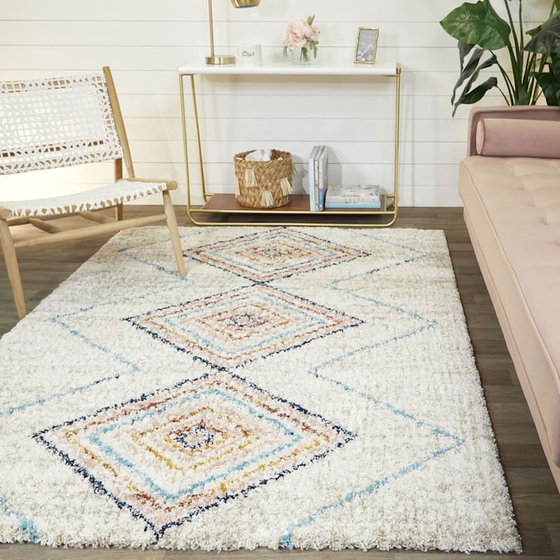 Dining rug area formal european living 8x10 8x11 traditional stain shed plush thick contemporary soft french fade patrician trellis ivory (C121) Sedona Diamond Ivory & Multi Area Rug, 8x10 | At Home