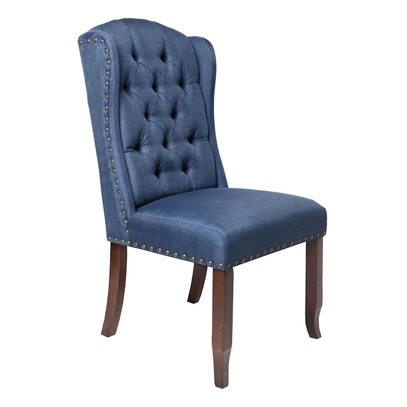 Aahmad Blue Wing Back Tufted Upholstered Wood Dining Chair At Home