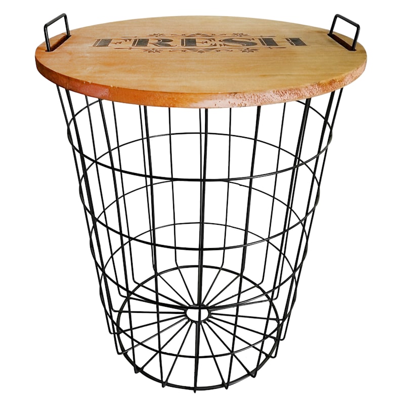 Metal Hamper With Fresh Wood Lid At Home