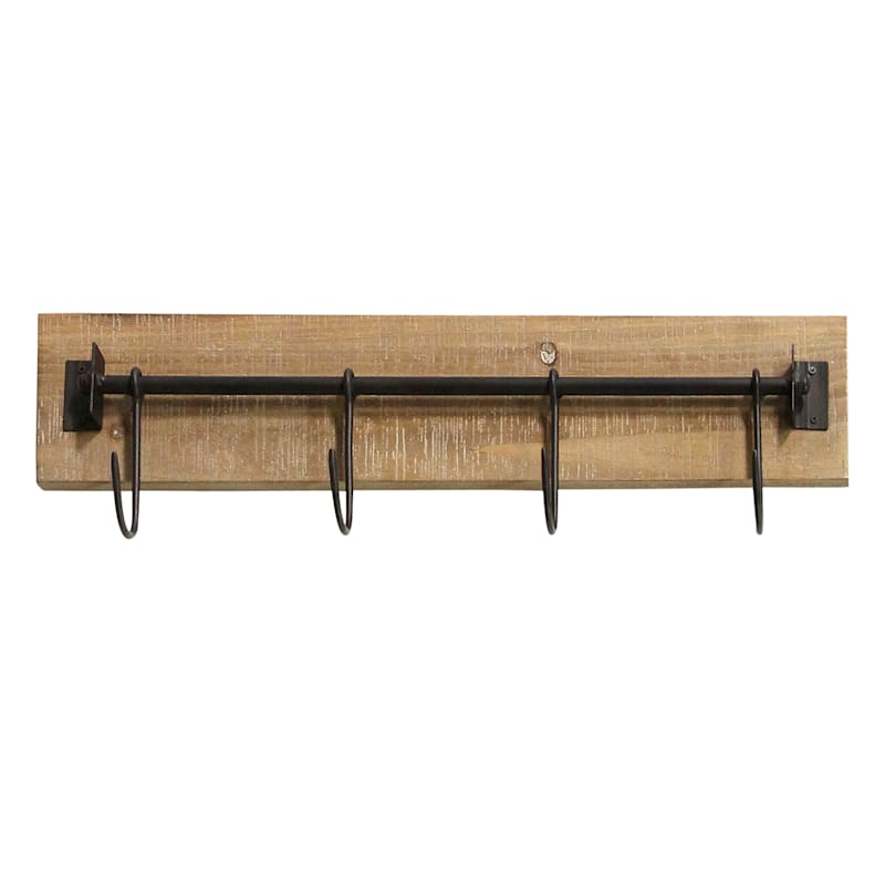 4 Hook Wood Metal Wall Rack At Home