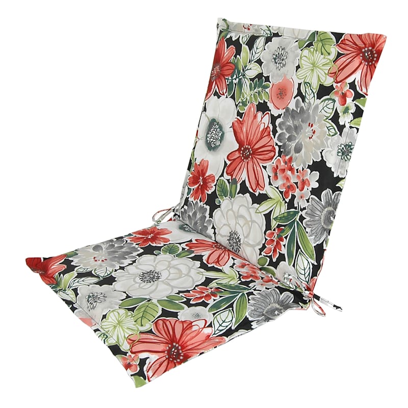 Tamani Black Floral Outdoor Chair Cushion With Flange At