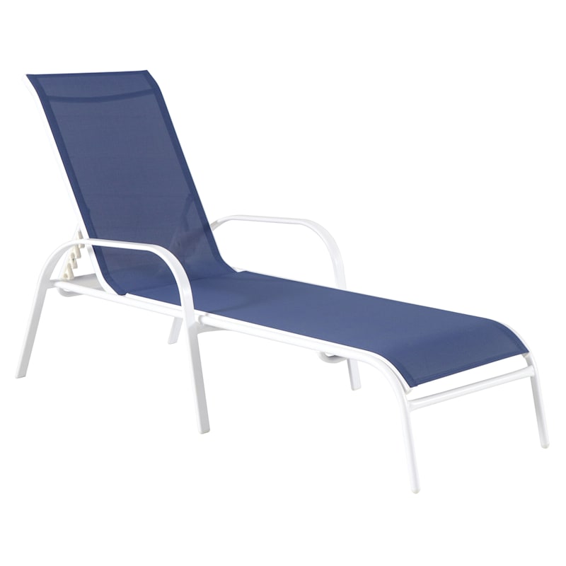 blue and white sling chairs