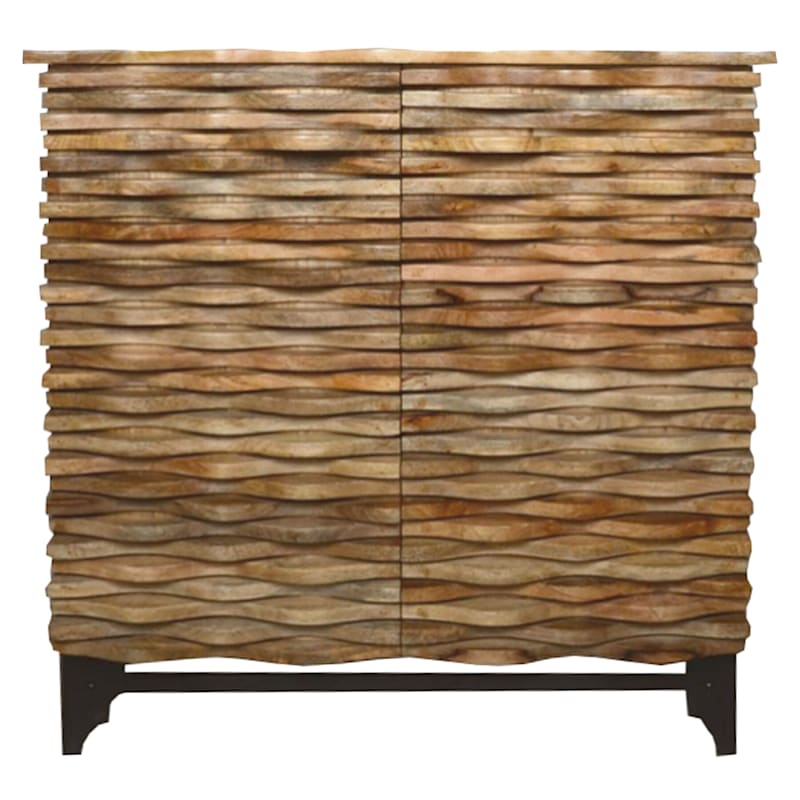 2 Door Mango Wood Carved Wave With Metal Legs At Home