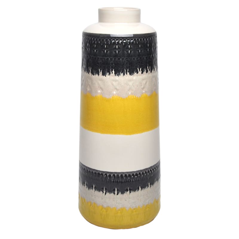 Black/Yellow Striped Ceramic Vase, 20