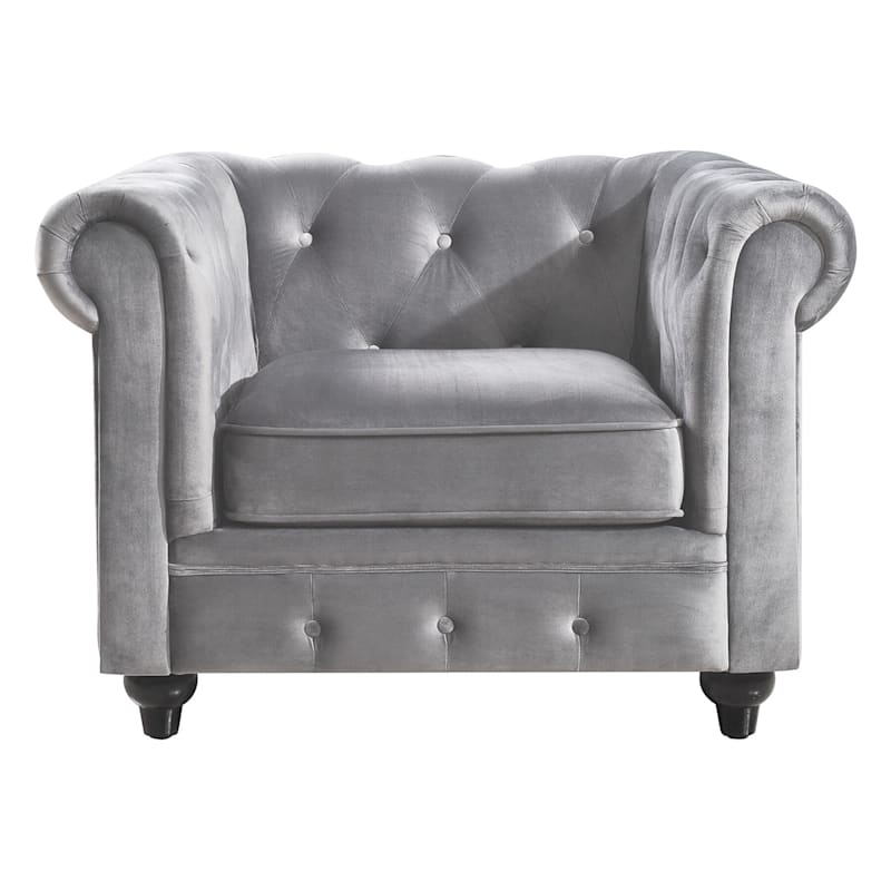 Chesterfield Velvet Tufted Chair Gray At Home