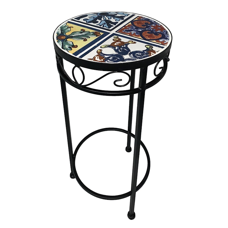 Round Multi Tile Mosaic Metal Plant Stand, Medium | At Home