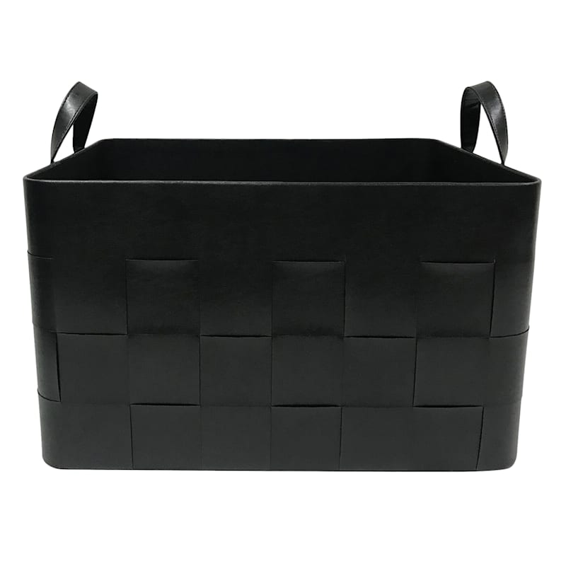 Faux Leather Rectangle Black Woven Basket Large At Home