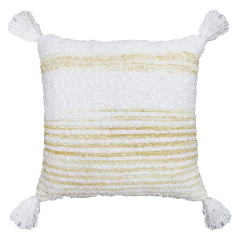 Yellow Woven Stripe Pillow With Tassels 18X18 At Home