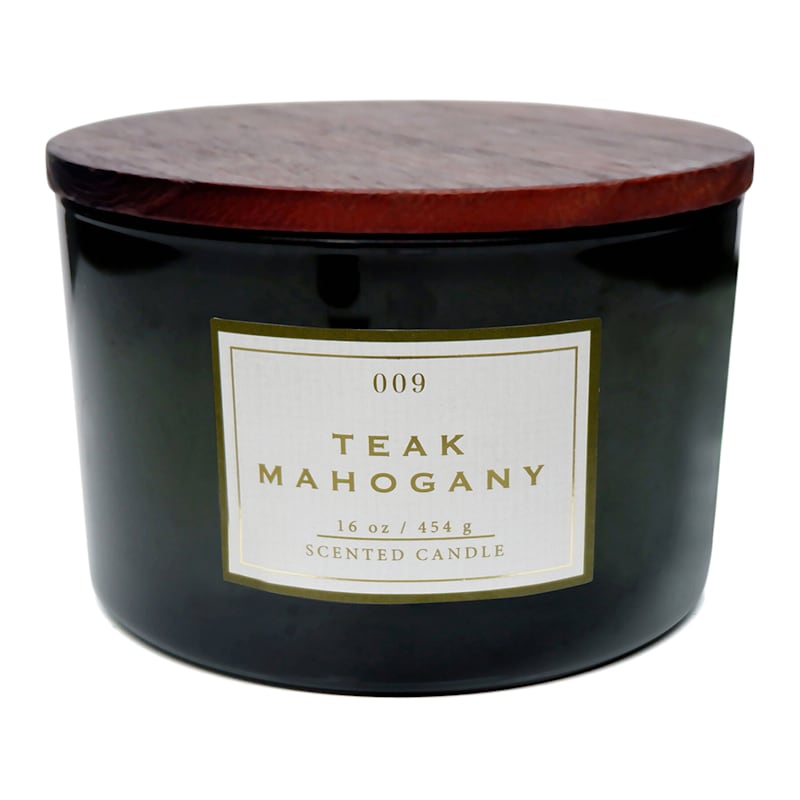 Teak Mahogany Jar Candle with Wooden Lid, 16 oz. At Home
