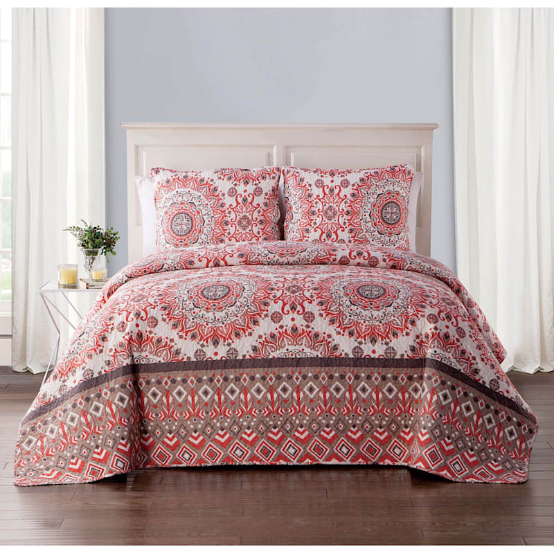 Phoebe Coral 3 Piece Quilt Set King At Home