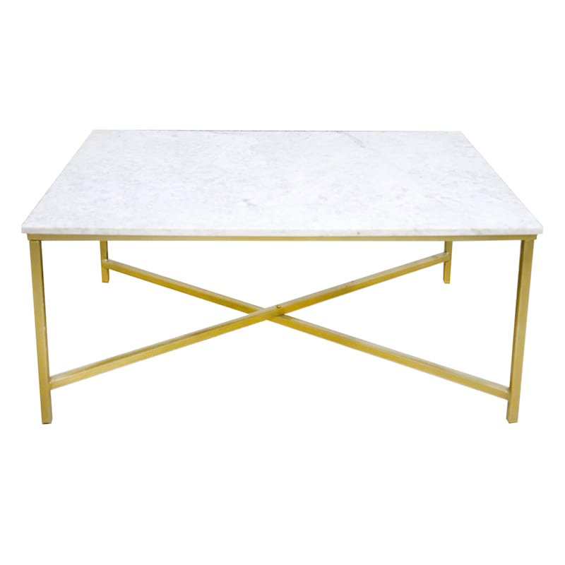 Marble Top Coffee Table With Gold Metal Legs At Home This stunning coffee table from our ikon collection features a cyclindrical stainless steel base in brown and gold finishes for a captivating contemporary look. athome