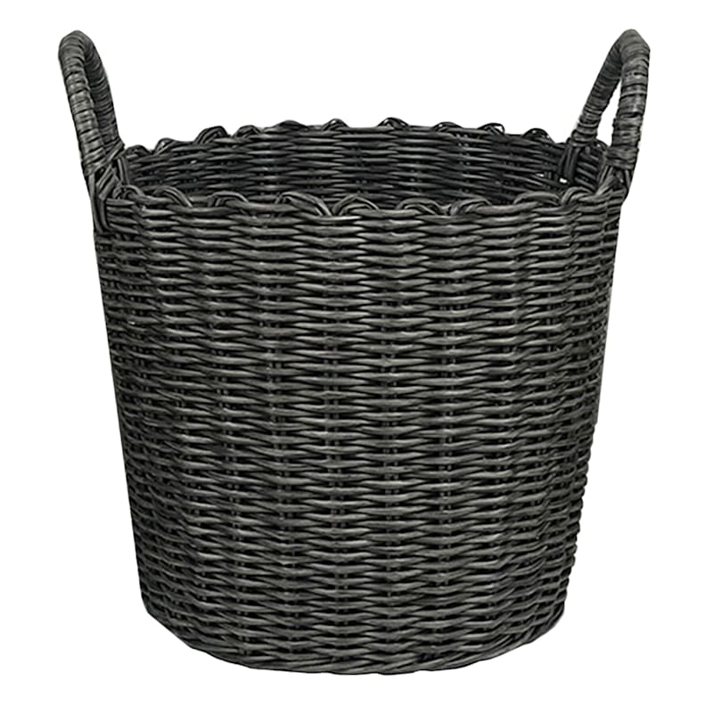 Medium Grey Round Plastic Woven Basket At Home