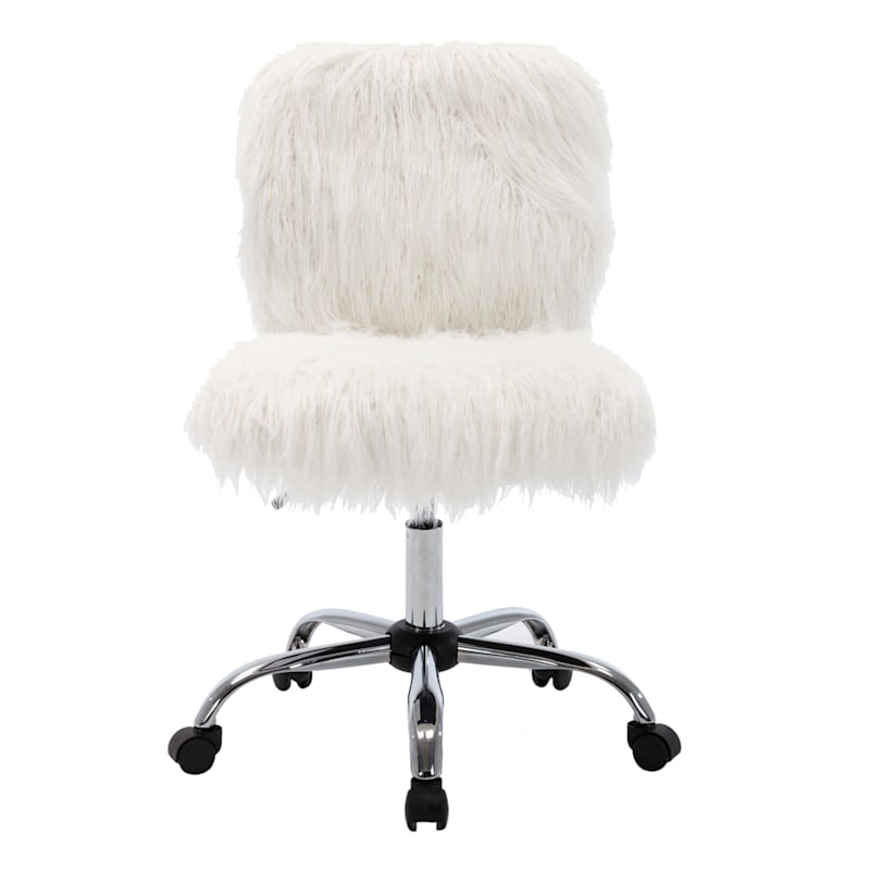 White Faux Fur Adjustable Office Chair At Home