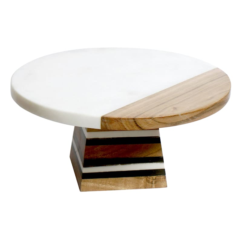 White Marble Acacia Wood Cake Stand Resin Stripe At Home Marble topped solid hand turned mango wood based large cake stand. athome