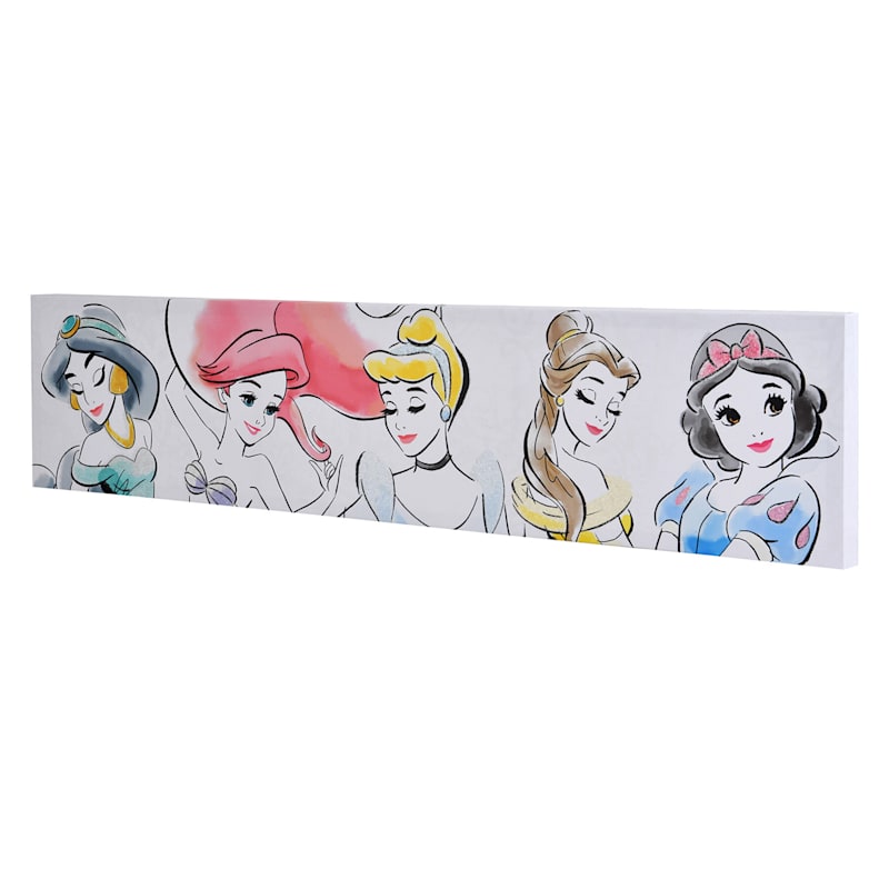 36X9 Disney Princess Group Watercolor Canvas With Glitter Wall Art At