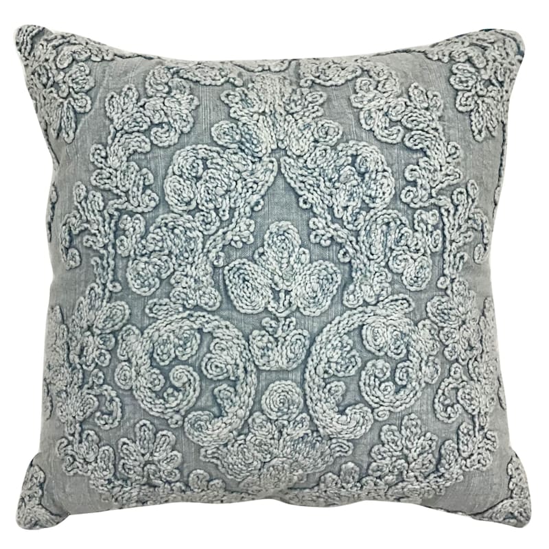 Blue Acid Wash Embroidered Washed Pillow 18x18 At Home