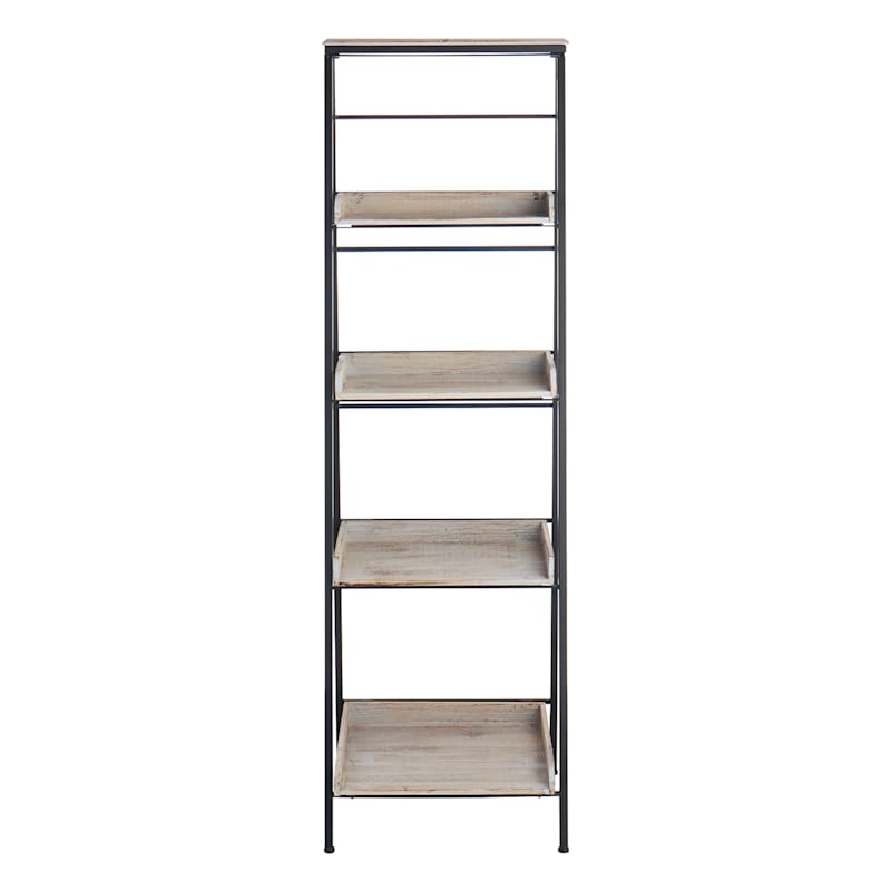 Black Metal Folding Rack with Wood Tray Layer
