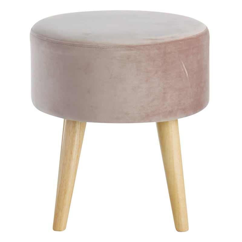 Emmy Stool with Wooden Legs, Rose Pink Velvet