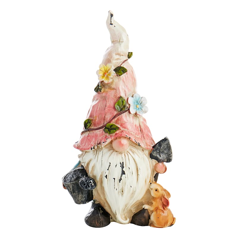 Orange Hat Gnome Outdoor Garden Statue, 9"