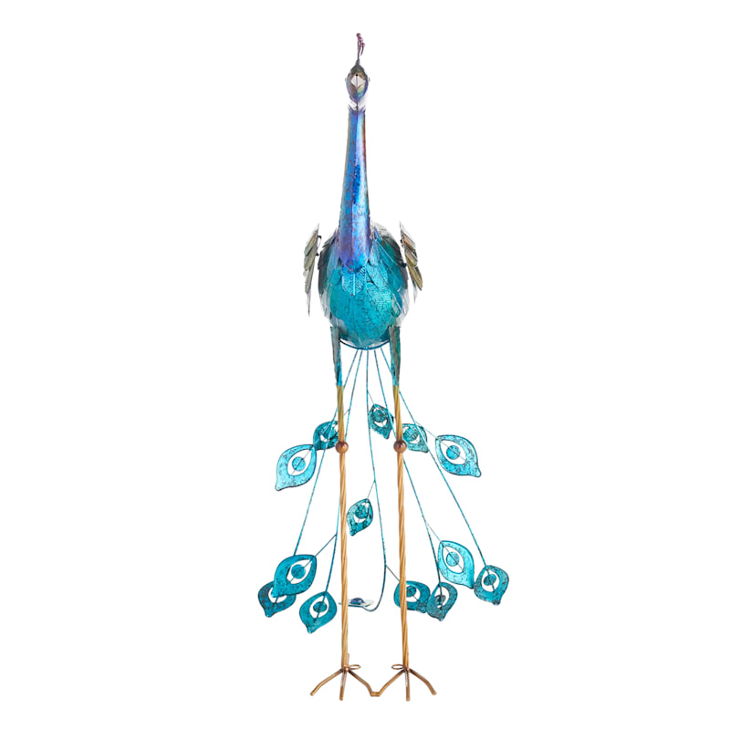 Green & Blue Metal Peacock Outdoor Garden Statue, 35.5"