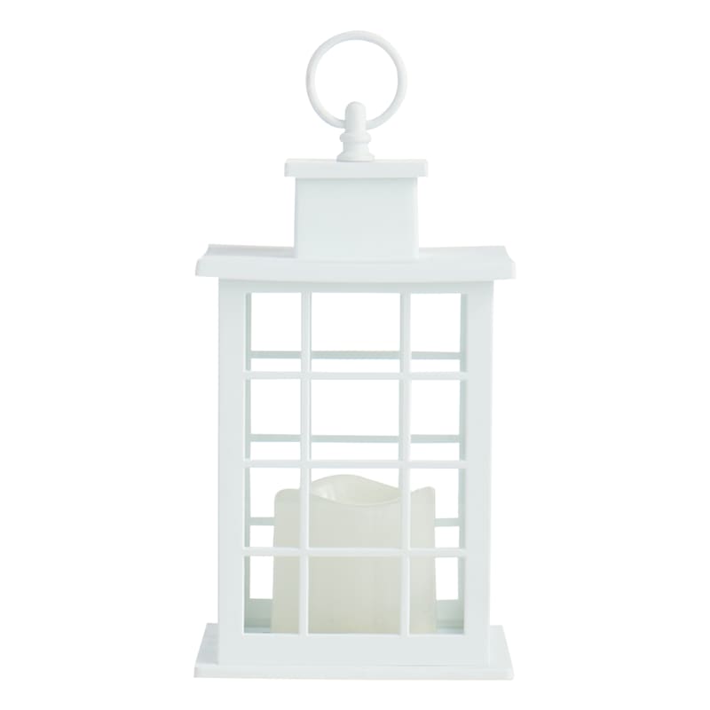 White LED Candle Weatherproof Outdoor Lantern with Timer, 10"