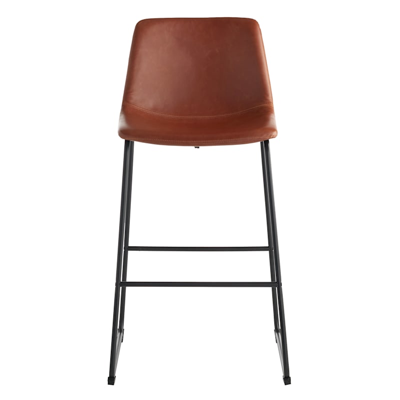 Drake Cognac Faux Leather Modern Industrial Barstool, 30"