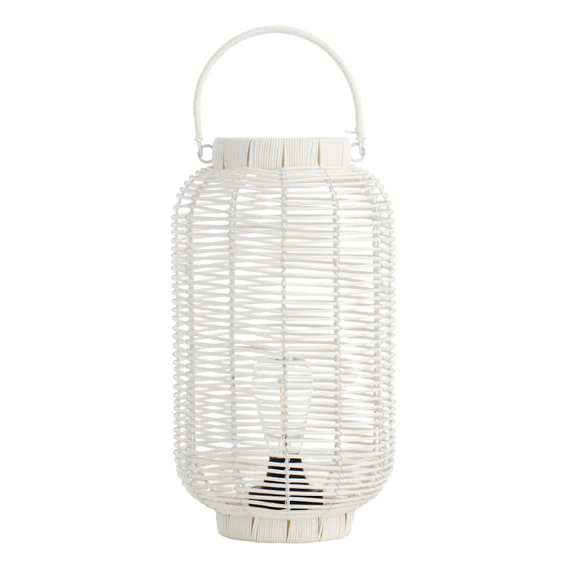 Found & Fable White Faux Wicker Barrel LED Outdoor Lantern, Large