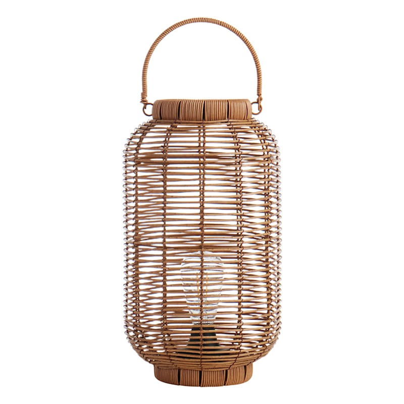 Found & Fable Natural Brown Faux Wicker Barrel Outdoor Lantern with LED Bulb, Large