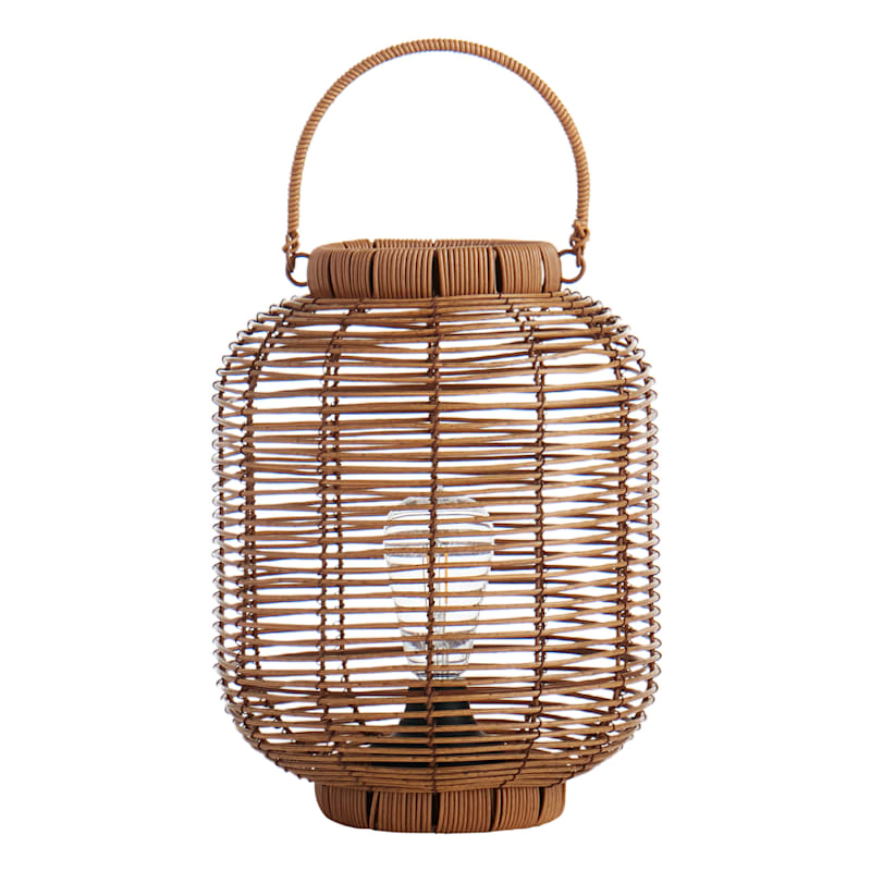 Found & Fable Natural Brown Faux Wicker Barrel Outdoor Lantern with LED Bulb, Medium