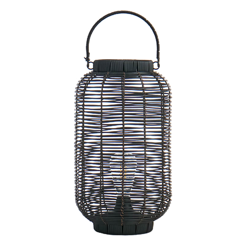 Found & Fable Black Faux Wicker Barrel Outdoor Lantern with LED Bulb, Large