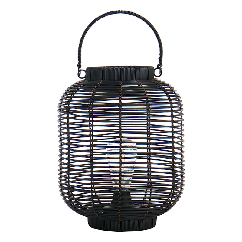 Found & Fable Black Faux Wicker Barrel Outdoor Lantern with LED Bulb, Medium