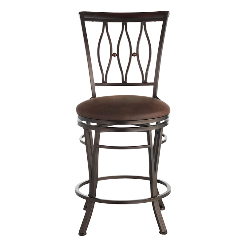 Marsol Brown Swivel Counter Stool with Faux Leather Seat