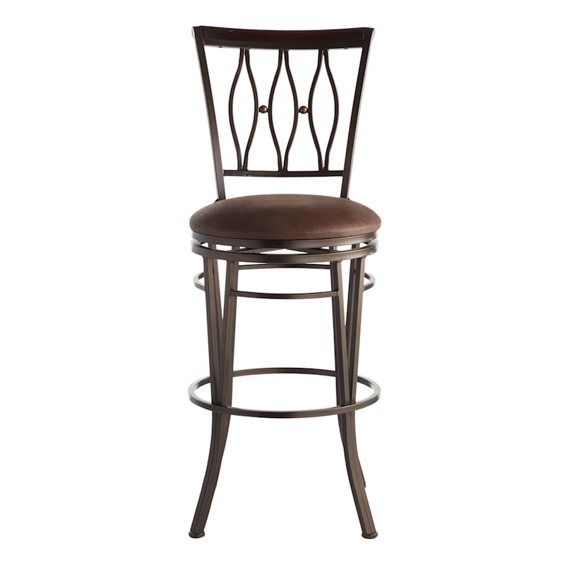 Marsol Brown Metal Swivel Barstool with Faux Leather Seat