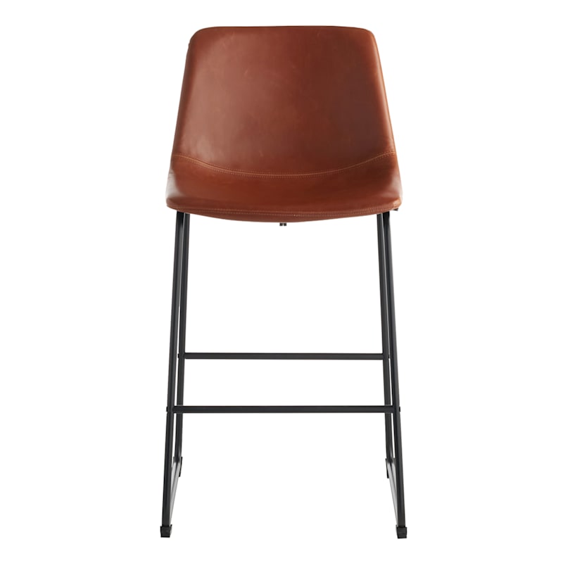 Crosby St Drake Faux Leather Modern Industrial Counter Stool, Cognac