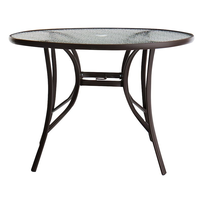 Round Water Wave Glass Top Outdoor Dining Table, Brown