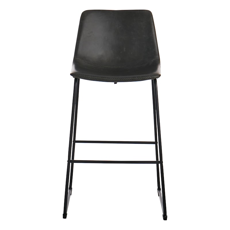 Crosby St. Drake Modern Faux Leather Industrial Barstool, Dark Grey