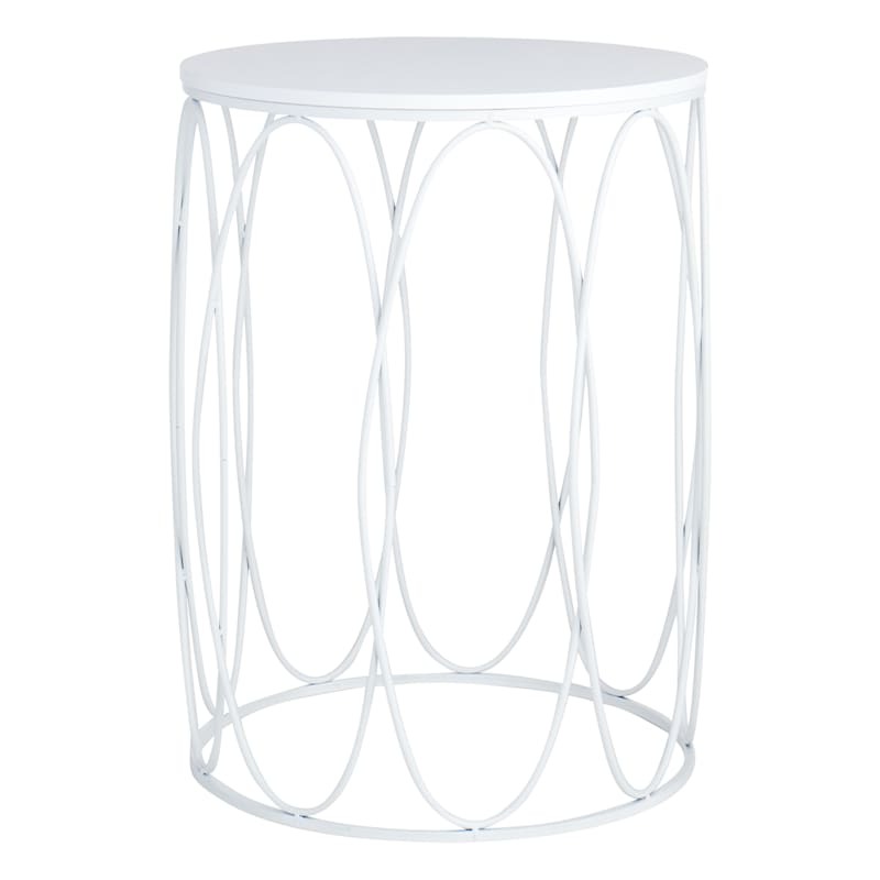 Providence Glam Oval White Drum Table, Medium