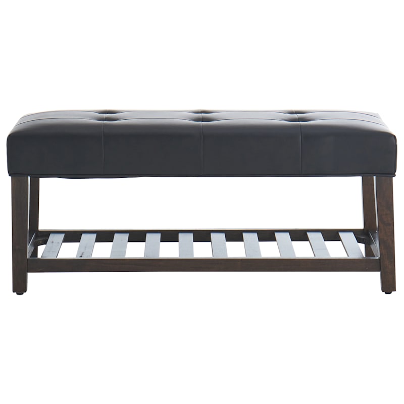 Honeybloom Collins Leather Bench, Black